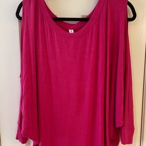 Hot pink, cold shoulder, stretchy tunic.